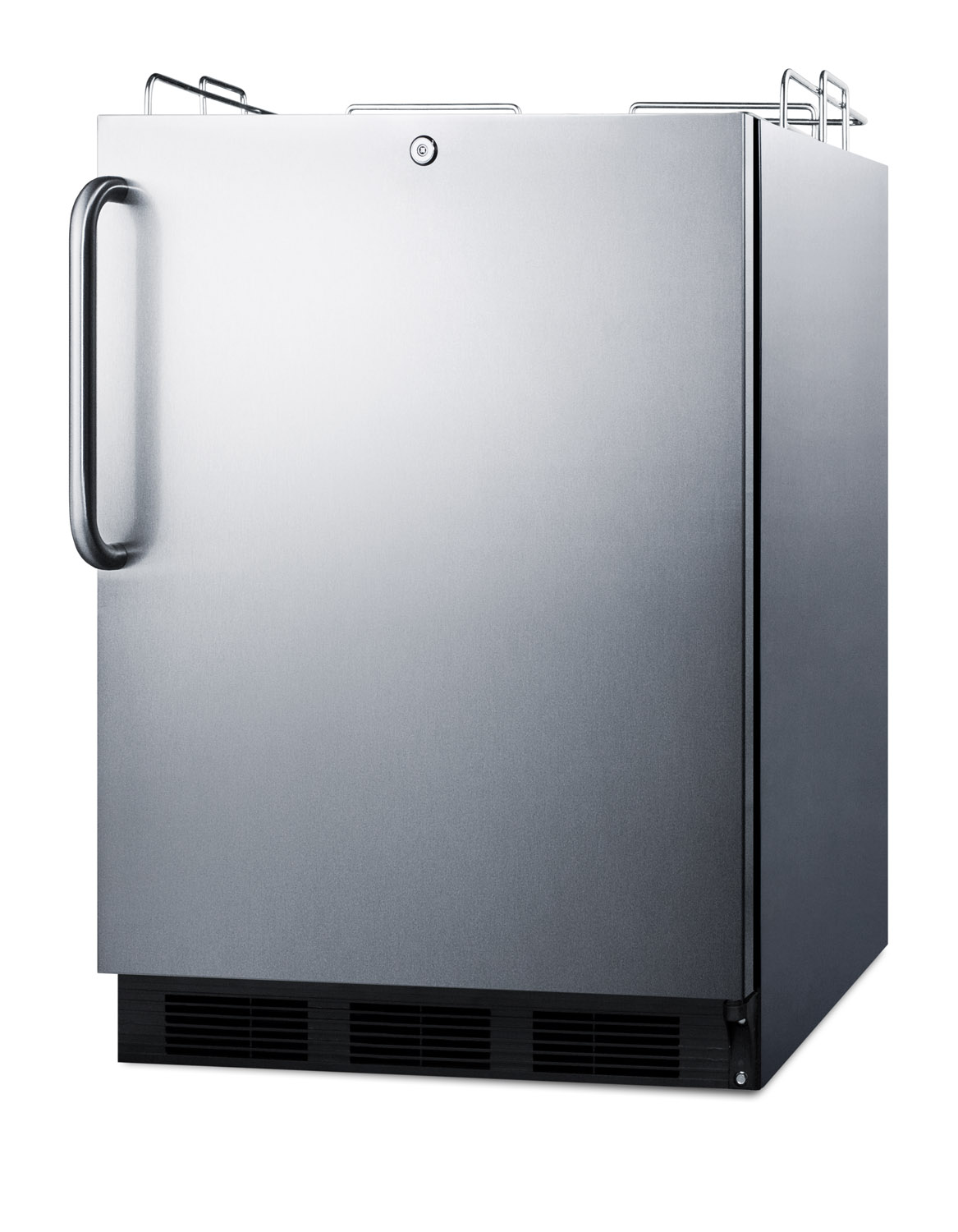 Built-in undercounter ADA height commercially listed kegerator in stainless steel for outdoor use, tap kit not included